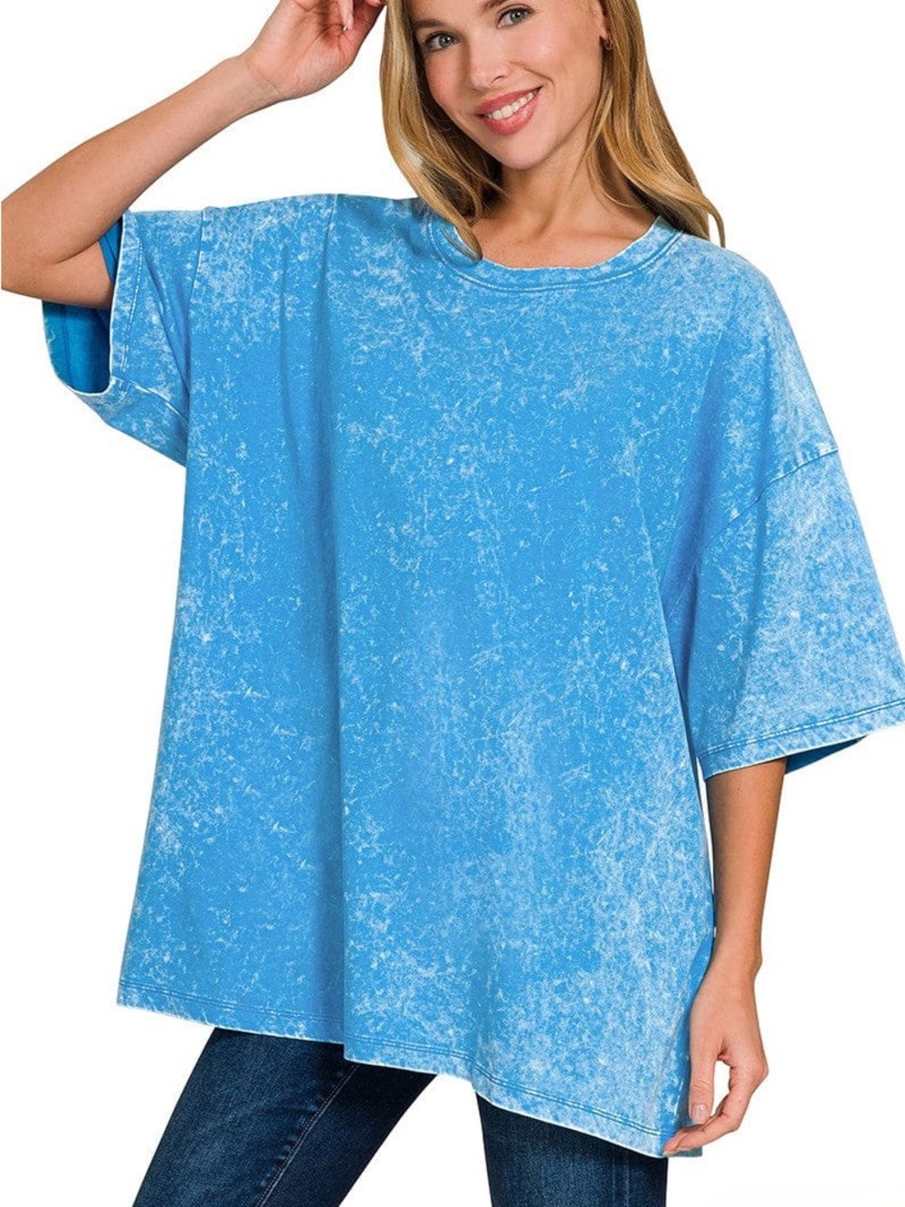 New Zenana Acid-Wash Oversized Boyfriend Tee Size S/M